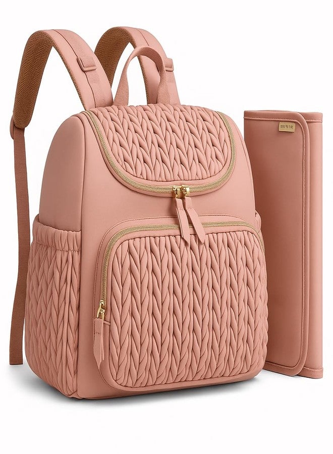 LITTLE CURIOUS حقيبة حفاضات ليتل كيوريوس | حقائب حفاضات للأمهات للسفر | حقائب لحمل أغراض الأم | حقيبة حفاضات أطفال للأمهات للسفر | حقيبة يد وحقيبة ظهر مع سجادة تغيير - وردي فاتح - Image 1